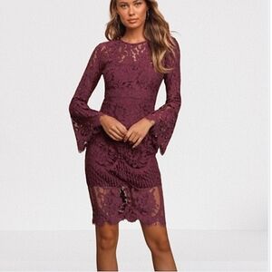 Lulus Enrapturing Elegance Plum Lace Long Sleeve Dress - NWOT - Brand New